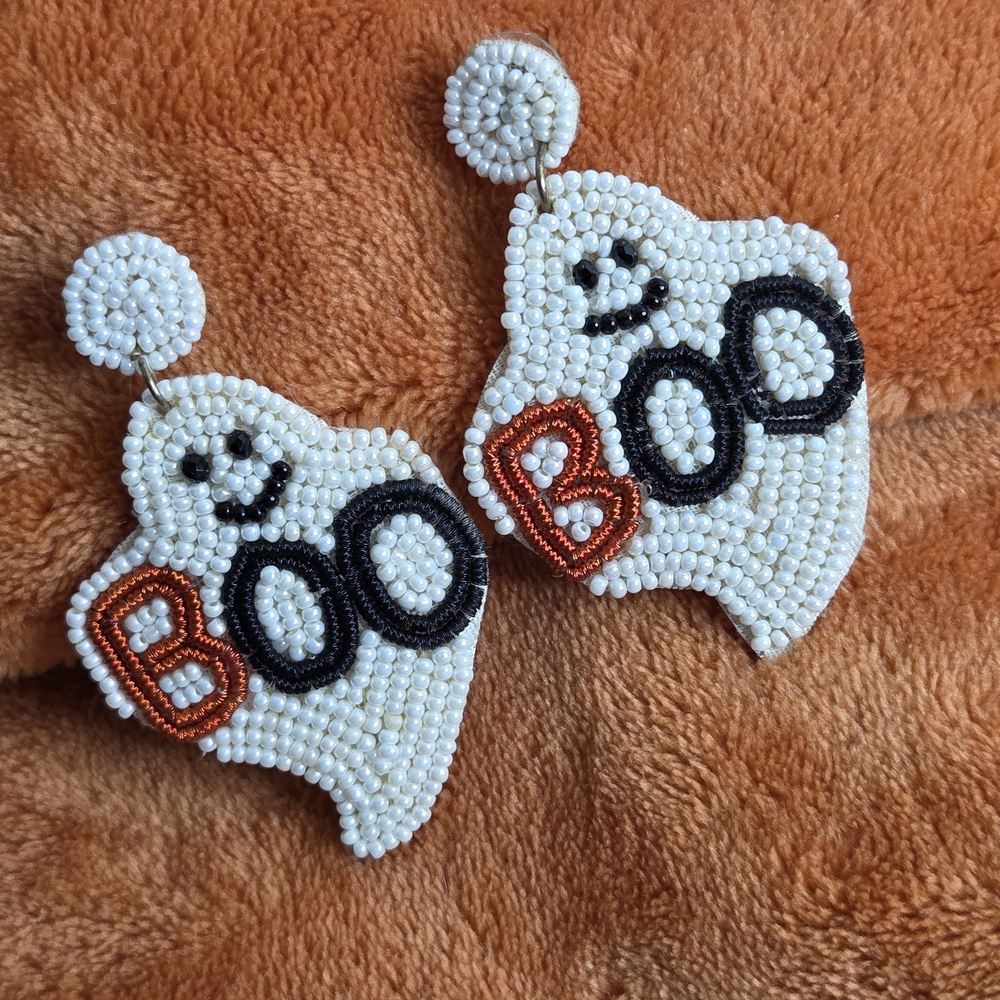 Ghost Beaded Earrings - White, Black, Orange